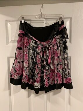 Floral Black & Pink Circle Skirt with Tie Waist